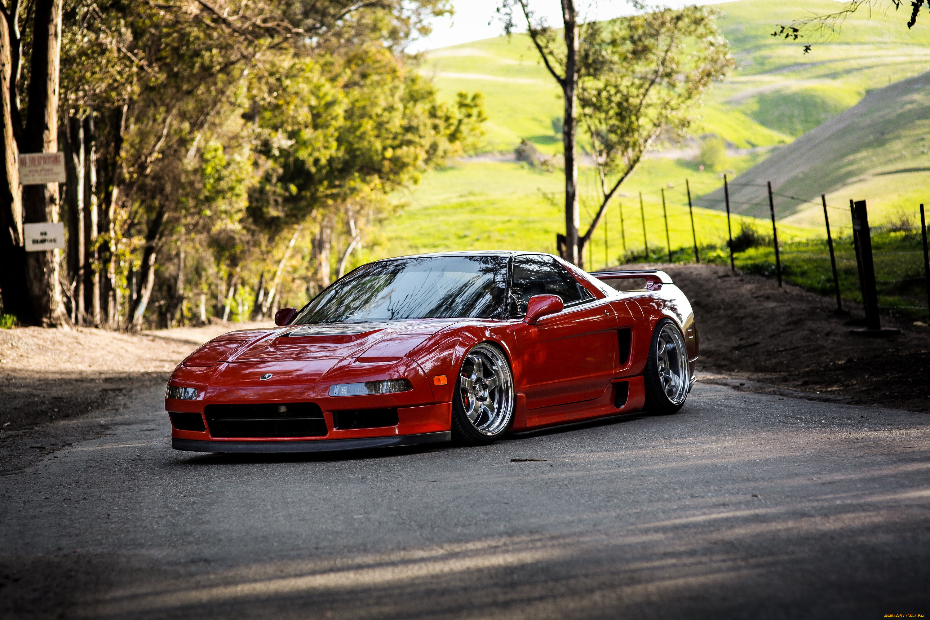 , honda, red, side, road, acura, nsx, forest